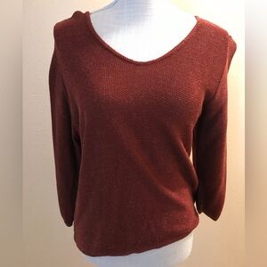 Brown sweater v neck quarter sleeve drape fit cute comfy